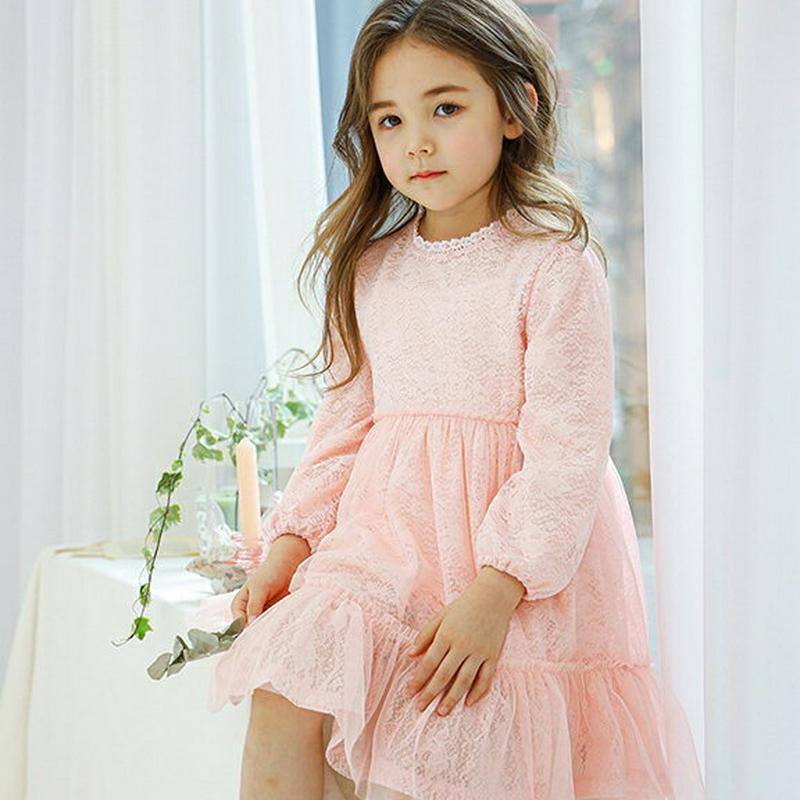 レース切替チュールワンピース(ピンク)・p005516 キッズ【3~8才】【ops】【ワンピース ミディ丈 ミディワンピース 長