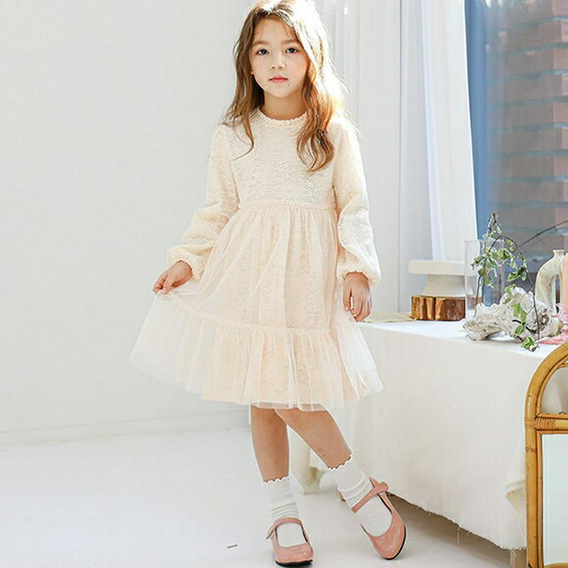 レース切替チュールワンピース(クリーム)・p005517 キッズ【3~8才】【ops】【ワンピース ミディ丈 ミディワンピース 