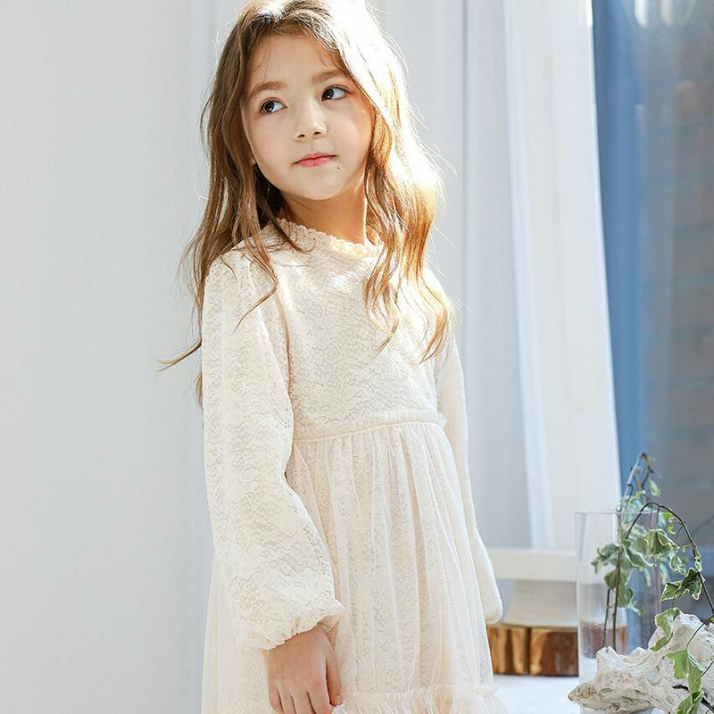 レース切替チュールワンピース(クリーム)・p005517 キッズ【3~8才】【ops】【ワンピース ミディ丈 ミディワンピース 