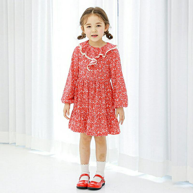 ラッフルカラーパターンワンピース・p005515 キッズ【3~8才】【ops】【ワンピース ミディ丈 ミディワンピース 長袖 ラ