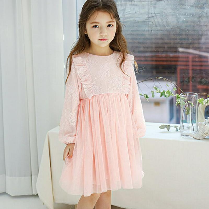 フラワーレースチュールワンピース・p005514 キッズ【3~8才】【ops】【ワンピース ミディ丈 ミディワンピース 長袖 チ