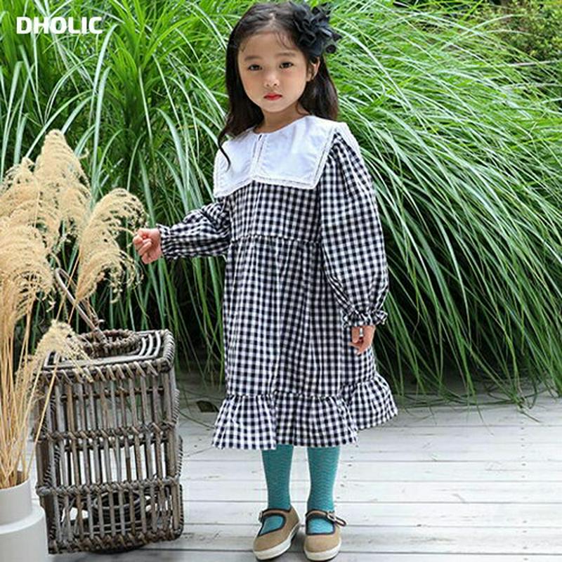 配色スクエアカラーワンピース・u05302 キッズ【3~8才】【ops】【ワンピース ロング ロングワンピース チェック柄 ギン