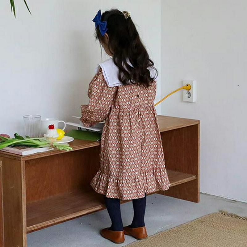 配色スクエアカラーワンピース・u05302 キッズ【3~8才】【ops】【ワンピース ロング ロングワンピース チェック柄 ギン