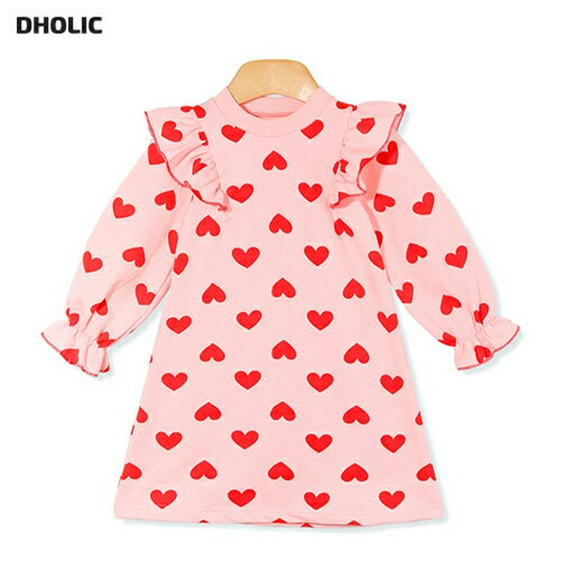 フリルハート柄ワンピース・p005406 キッズ【3~8才】【ops】【ワンピース 長袖 フリル ハート 柄 可愛い かわいい ガーリー 女の子 春 秋 韓国 韓国子供服 子供 こども 子供服 こども服】【KIDS】