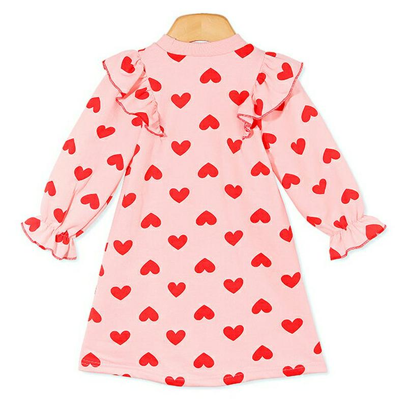フリルハート柄ワンピース・p005406 キッズ【3~8才】【ops】【ワンピース 長袖 フリル ハート 柄 可愛い かわいい ガーリー 女の子 春 秋 韓国 韓国子供服 子供 こども 子供服 こども服】【KIDS】