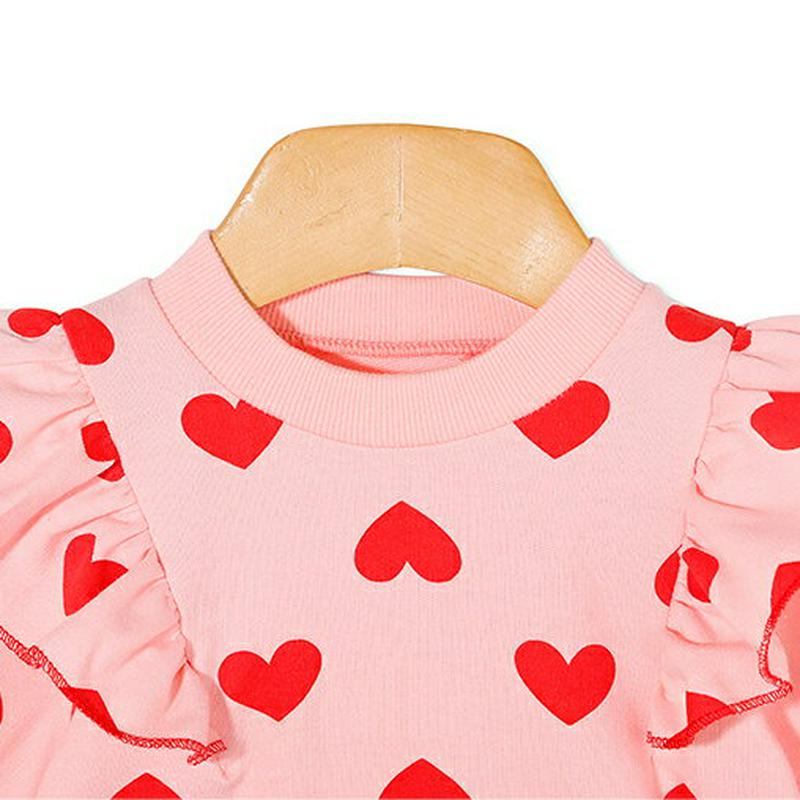 フリルハート柄ワンピース・p005406 キッズ【3~8才】【ops】【ワンピース 長袖 フリル ハート 柄 可愛い かわいい ガーリー 女の子 春 秋 韓国 韓国子供服 子供 こども 子供服 こども服】【KIDS】