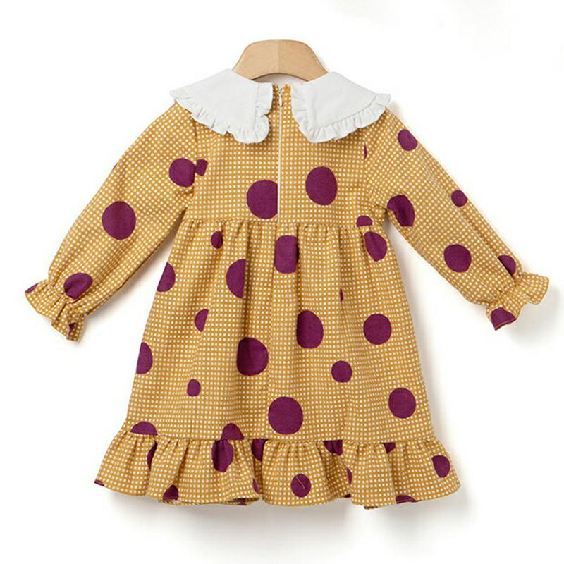 レースカラーリボンドットワンピース・p005402 キッズ【3~8才】【ops】【ワンピース 長袖 ドット 柄 レース ガーリー 可愛い かわいい リボン りぼん 春 秋 女の子 韓国 韓国子供服 子供 こども 子供服 こども服】【KIDS】