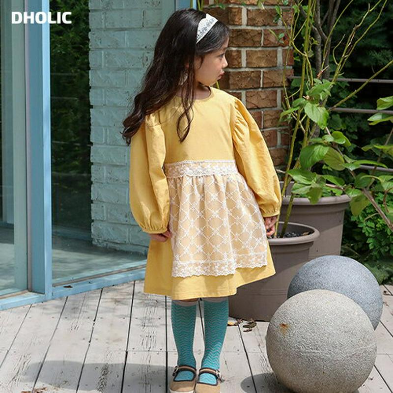 レースエプロン風ワンピース・u05244 キッズ【3~8才】【ops】【ワンピース ミディ丈 ミディワンピース 長袖 レース エ