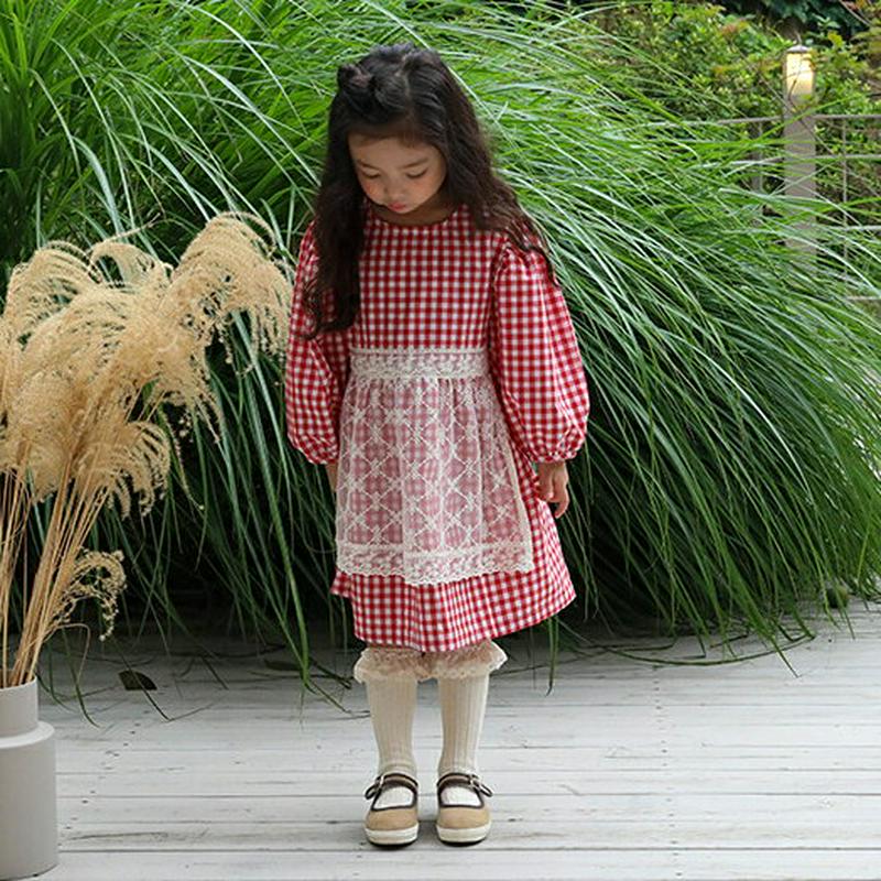 レースエプロン風ワンピース・u05244 キッズ【3~8才】【ops】【ワンピース ミディ丈 ミディワンピース 長袖 レース エ