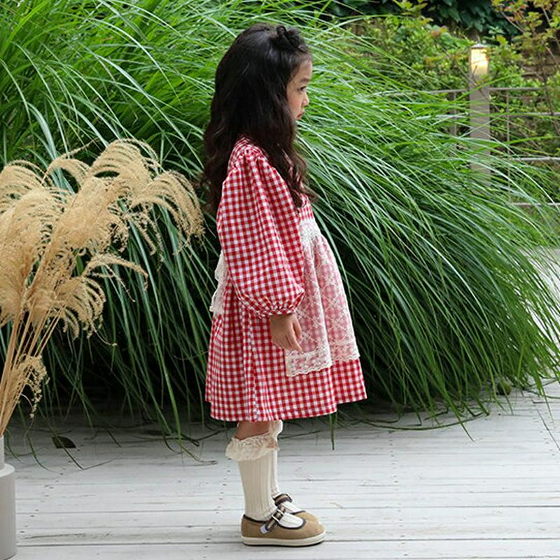 レースエプロン風ワンピース・u05244 キッズ【3~8才】【ops】【ワンピース ミディ丈 ミディワンピース 長袖 レース エ