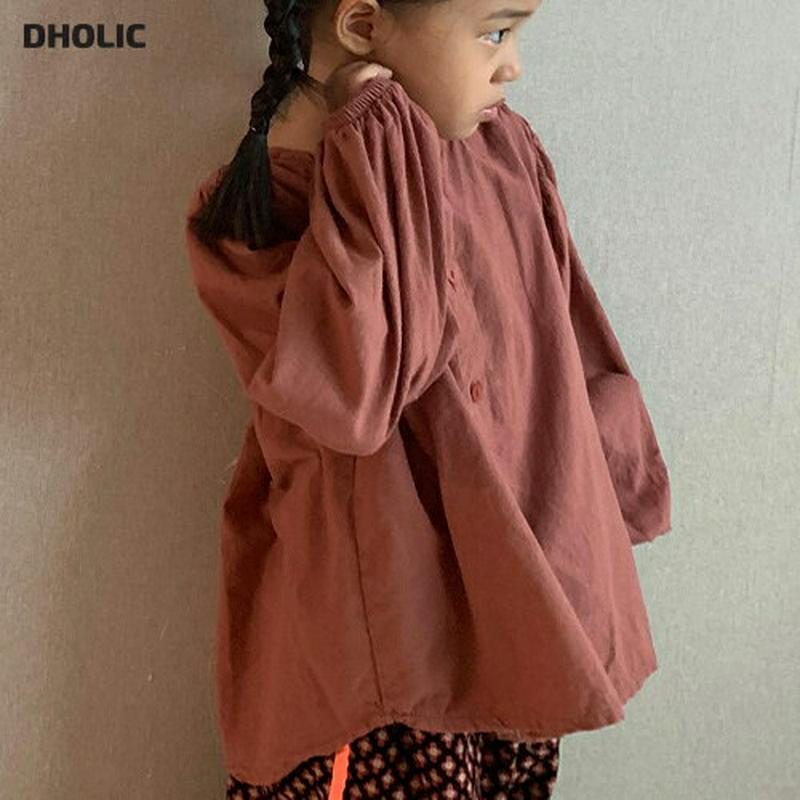 バルーンスリーブボタンブラウス・u05337 キッズ【3~8才】【bl】【トップス ブラウス 長袖 バルーンスリーブ 単色 無地