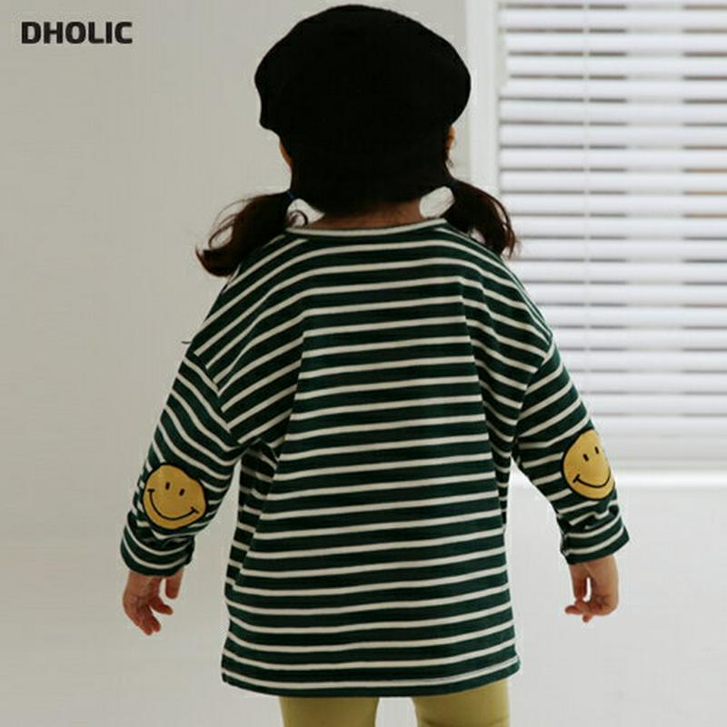 スマイルパッチボーダーTシャツ・u05303 キッズ【3~8才】【tops】【トップス Tシャツ 長袖 ボーダー 柄 スマイル 