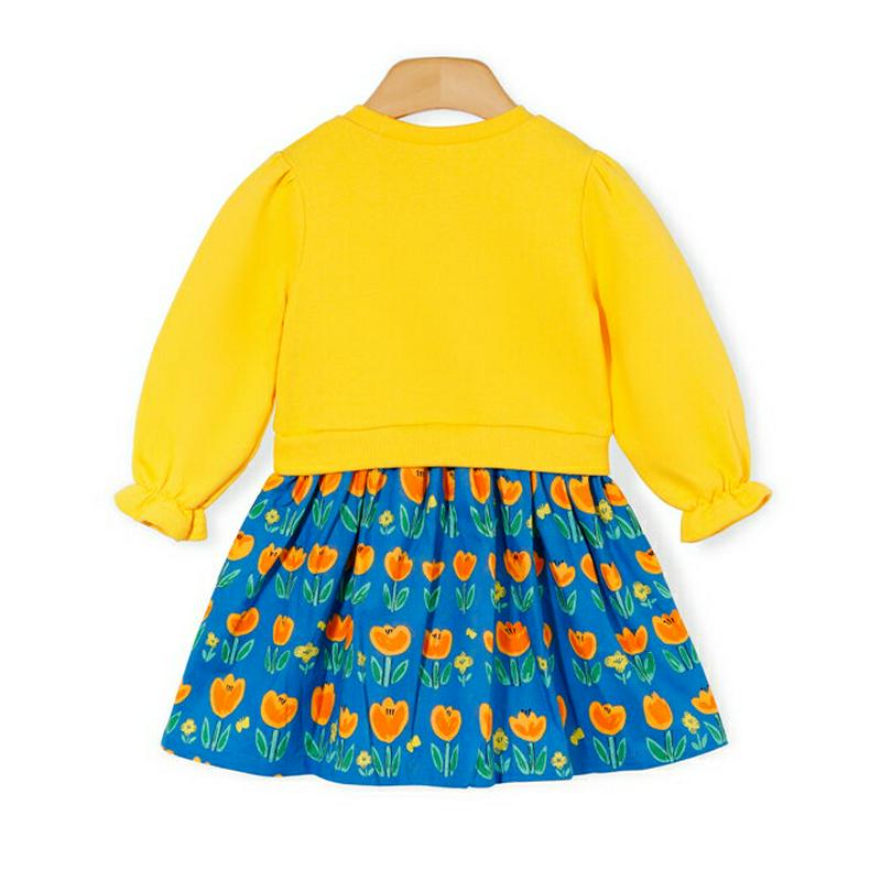 チューリップドッキングワンピース・p005403 キッズ【3~8才】【ops】【ワンピース ミディ丈 ミディワンピース 長袖 チューリップ 花 フラワー 可愛い かわいい 総柄 レトロ 女の子 春 秋 韓国 韓国子供服 子供 こども 子供服 こども服】【KIDS】