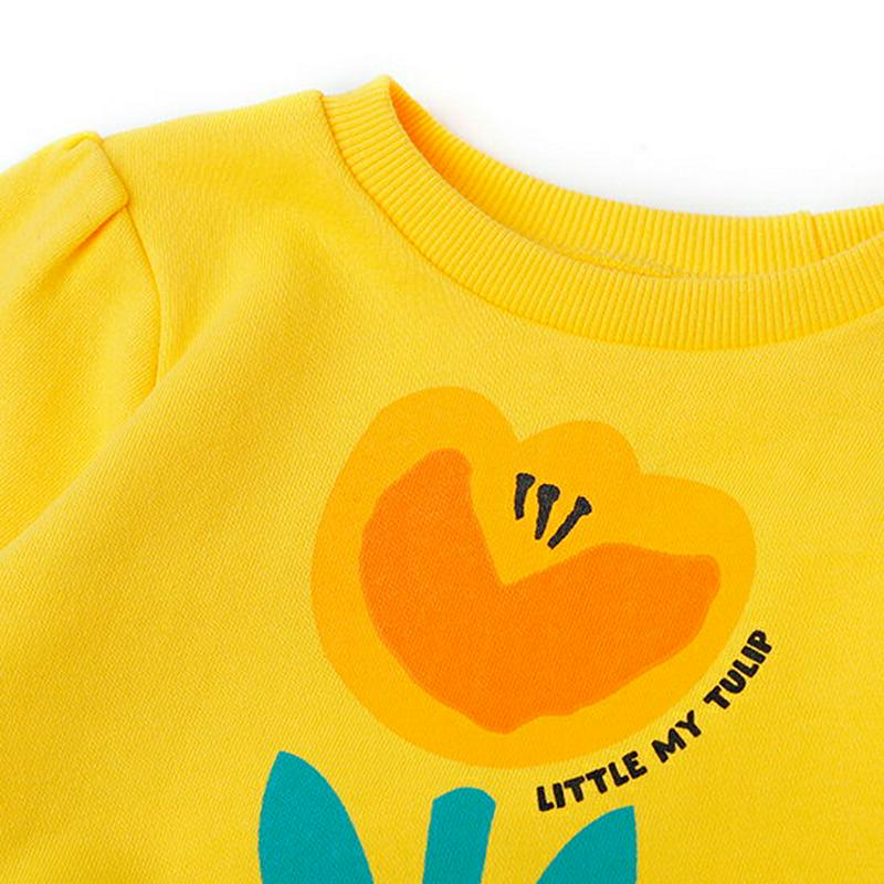 チューリップドッキングワンピース・p005403 キッズ【3~8才】【ops】【ワンピース ミディ丈 ミディワンピース 長袖 チューリップ 花 フラワー 可愛い かわいい 総柄 レトロ 女の子 春 秋 韓国 韓国子供服 子供 こども 子供服 こども服】【KIDS】