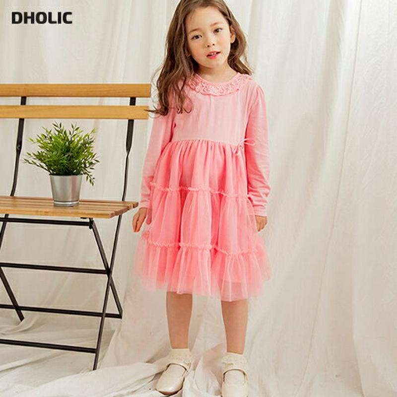 【新作10%OFF】チュールラッフルネックワンピース(ピンク)・p005512 キッズ【3~8才】【ops】【ワンピース ロング