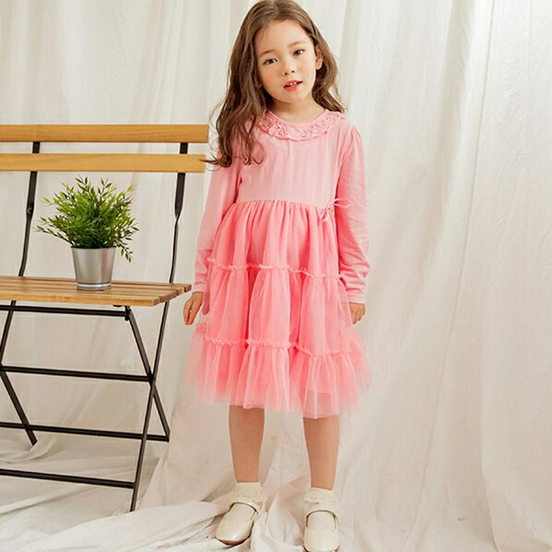 【新作10%OFF】チュールラッフルネックワンピース(ピンク)・p005512 キッズ【3~8才】【ops】【ワンピース ロング