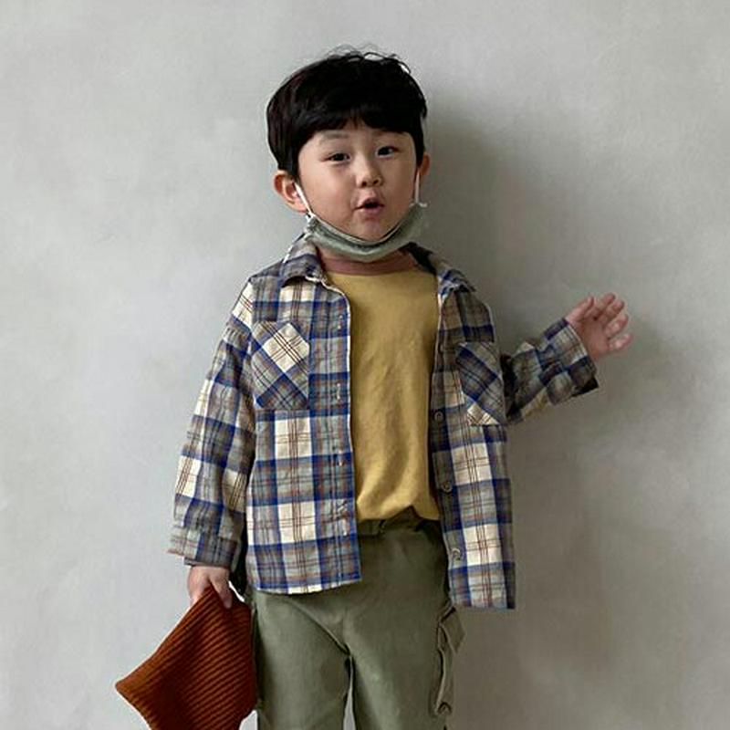 【新作10%OFF】ダブルポケットチェック柄シャツ・u05347 キッズ【3~8才】【bl】【トップス シャツ 長袖 ロングスリ