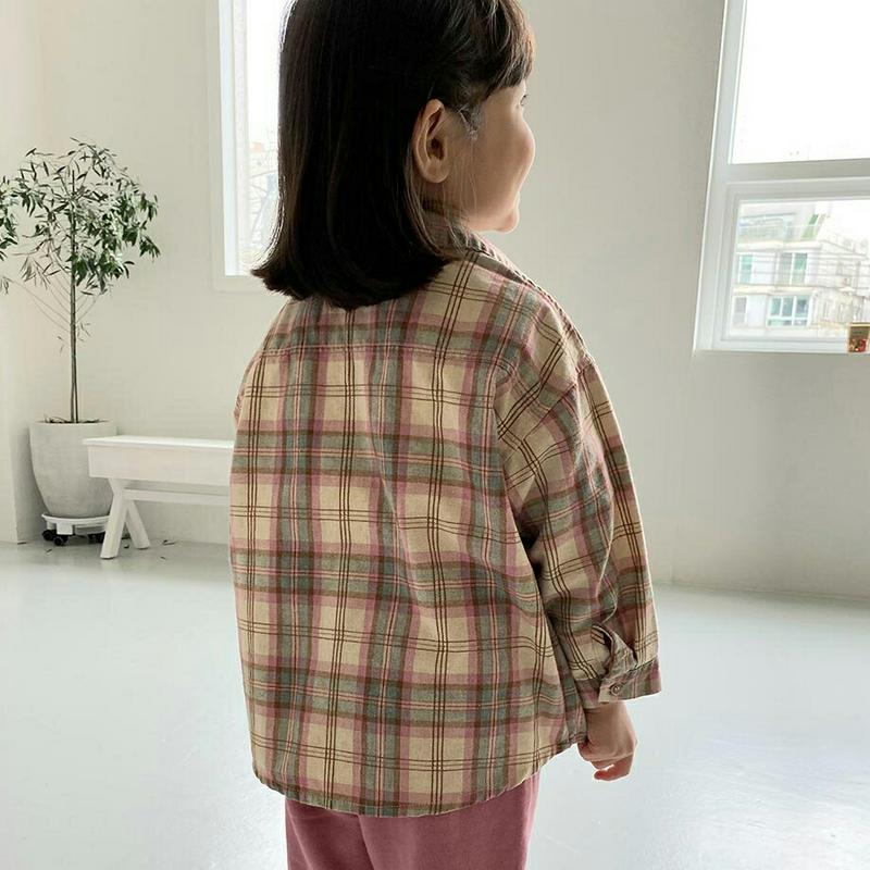 【新作10%OFF】ダブルポケットチェック柄シャツ・u05347 キッズ【3~8才】【bl】【トップス シャツ 長袖 ロングスリ