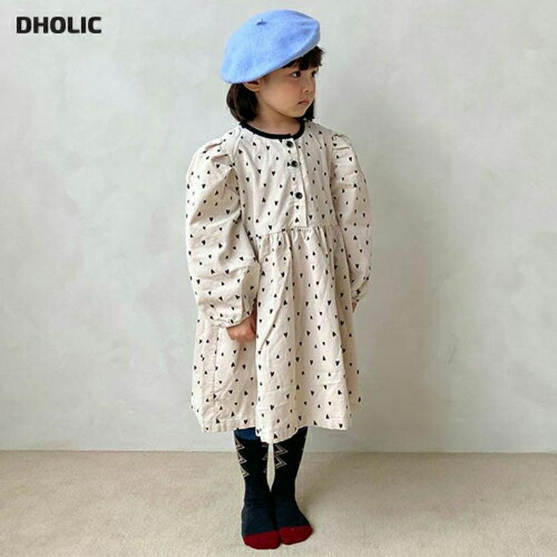 【新作10%OFF】ハーフボタンネックハート柄ワンピース・u05350 キッズ【3~8才】【ops】【ワンピース ロングワンピー