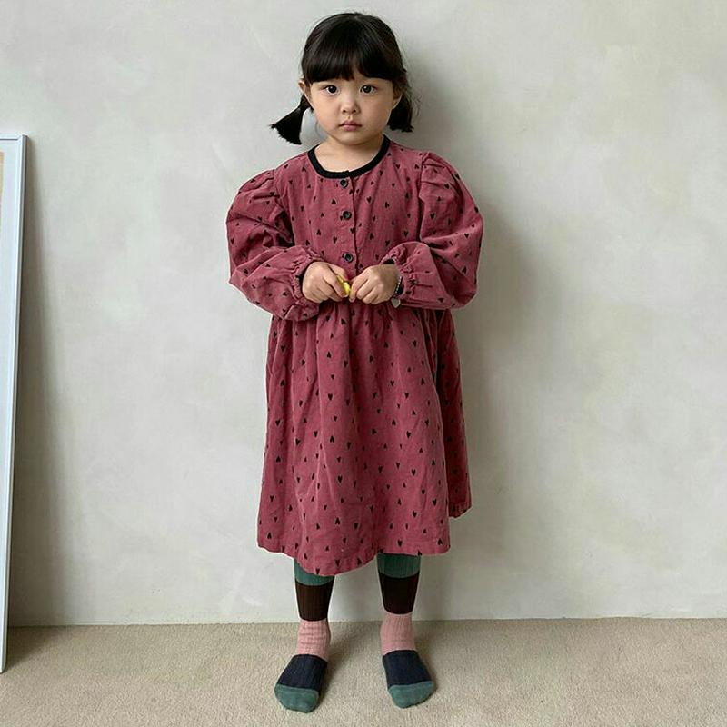 【新作10%OFF】ハーフボタンネックハート柄ワンピース・u05350 キッズ【3~8才】【ops】【ワンピース ロングワンピー