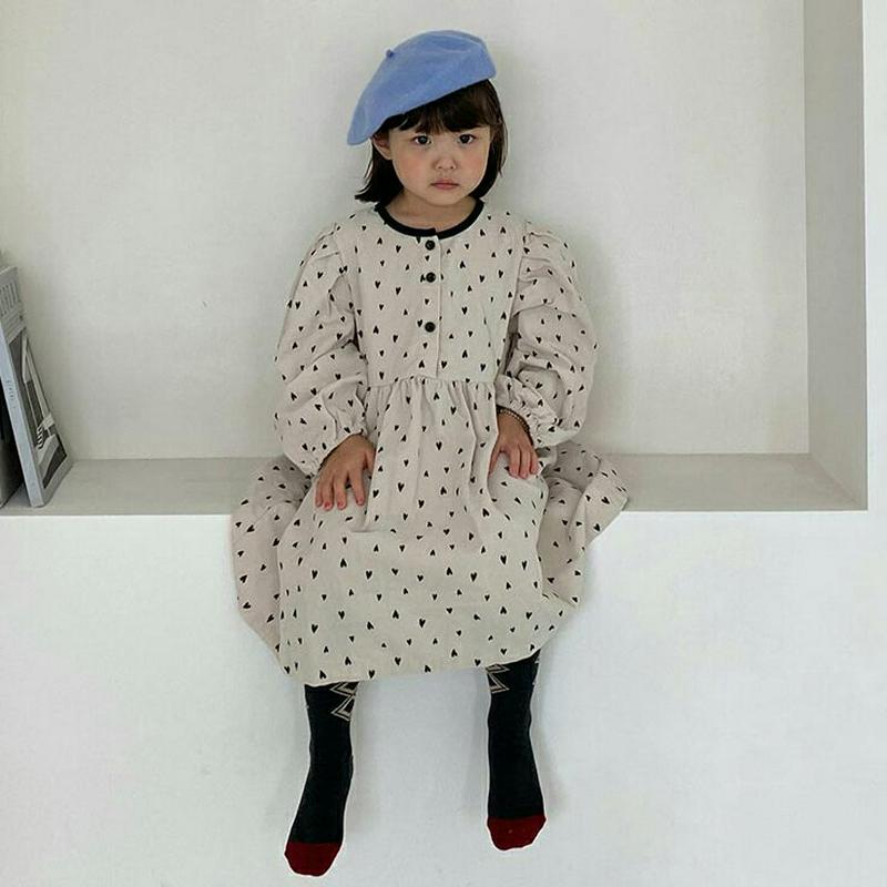 【新作10%OFF】ハーフボタンネックハート柄ワンピース・u05350 キッズ【3~8才】【ops】【ワンピース ロングワンピー