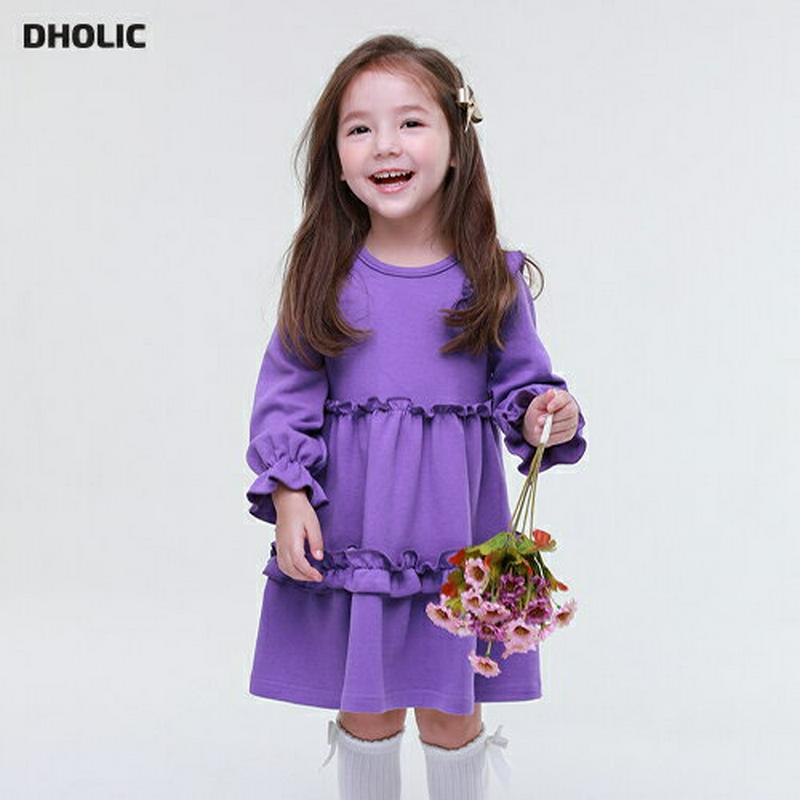 ラウンドネックフリルワンピース・p005581 キッズ【3~8才】【ops】【ワンピース ミディ丈 ミディワンピース 長袖 ロングスリーブ ラウンドネック フリル ガーリー かわいい 女の子 韓国 韓国子供服 子供 こども 子供服 こども服】【KIDS】