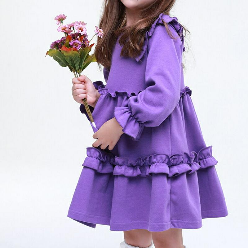 ラウンドネックフリルワンピース・p005581 キッズ【3~8才】【ops】【ワンピース ミディ丈 ミディワンピース 長袖 ロングスリーブ ラウンドネック フリル ガーリー かわいい 女の子 韓国 韓国子供服 子供 こども 子供服 こども服】【KIDS】