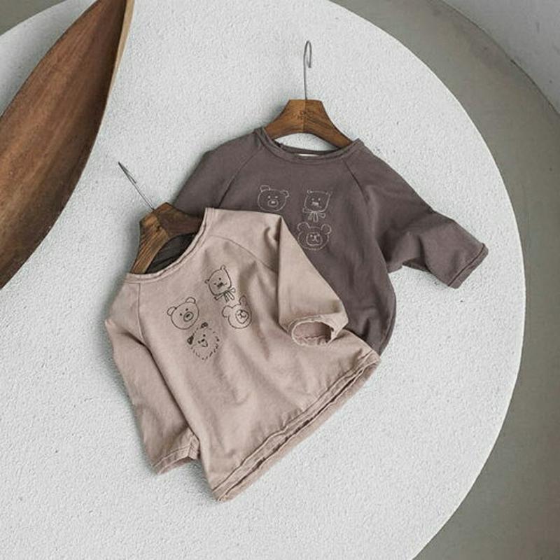 【新作10%OFF】ベアープリント長袖Tシャツ・u05538 キッズ【0~2才】【tops】【トップス Tシャツ 長袖 ラウンド