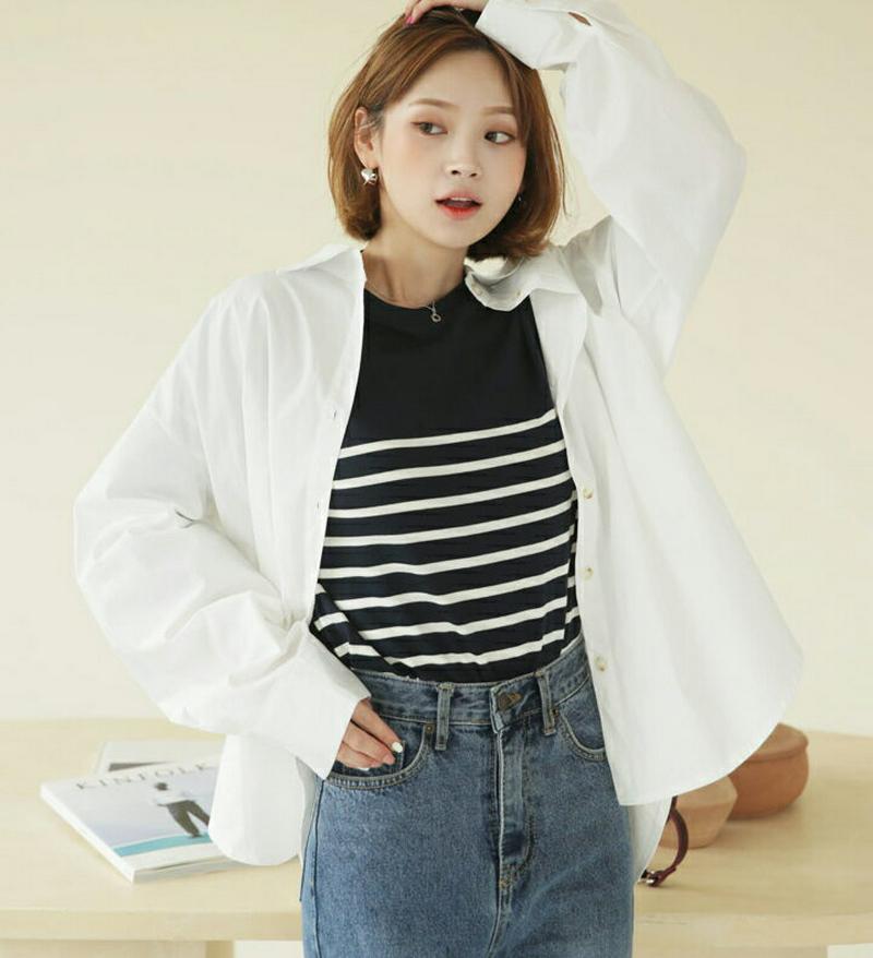 【新作10%OFF】ボクシーシャツ・全4色・b47963 レディース【bl】【韓国 ファッション トップス シャツ ロングスリー