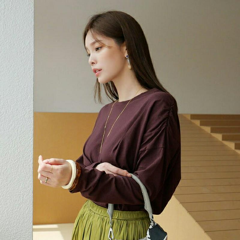 【新作10%OFF】タックギャザーTシャツ・全5色・b63757 レディース【tops】【トップス Tシャツ 長袖 ギャザー タ