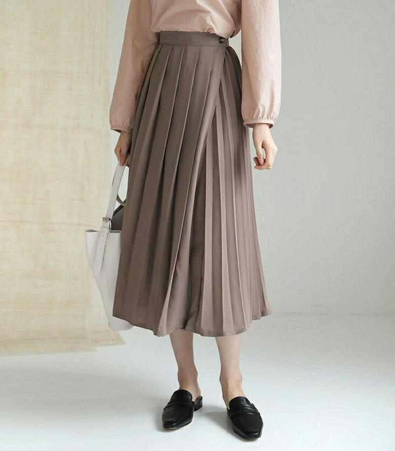 【新作10%OFF】ボタンラッププリーツスカート・全3色・b47970 レディース【sk】【韓国 ファッション ボトムス スカー