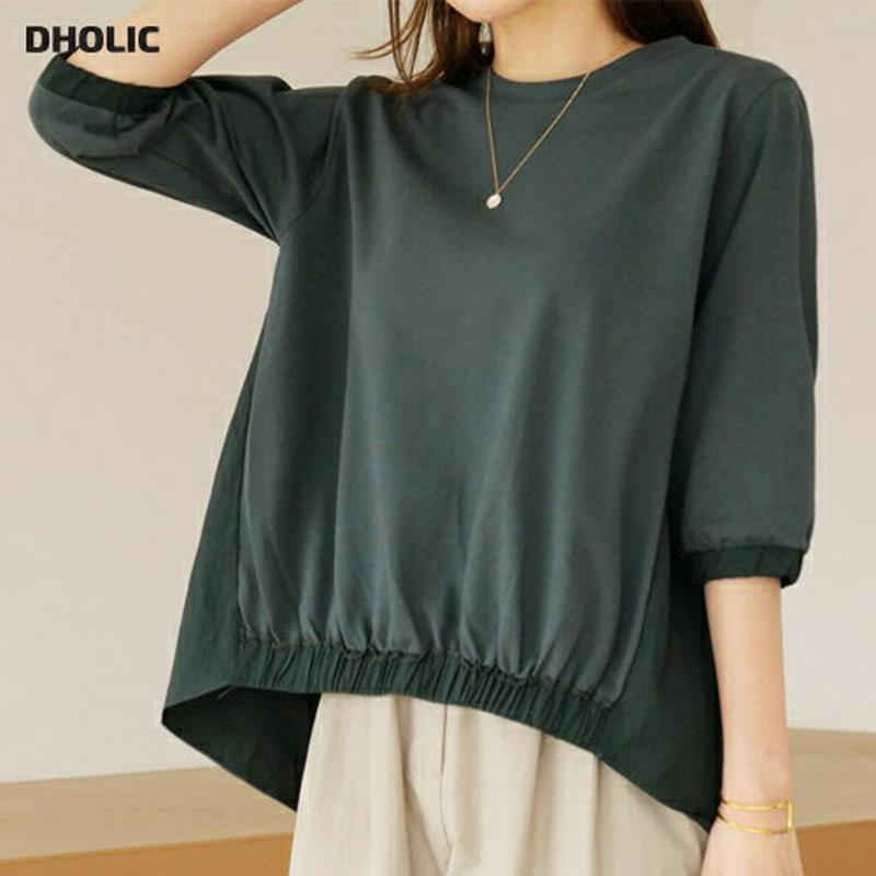 【新作10%OFF】コントラストゴムヘムTシャツ・全4色・b63754 レディース【tops】【トップス Tシャツ 七分丈 七分