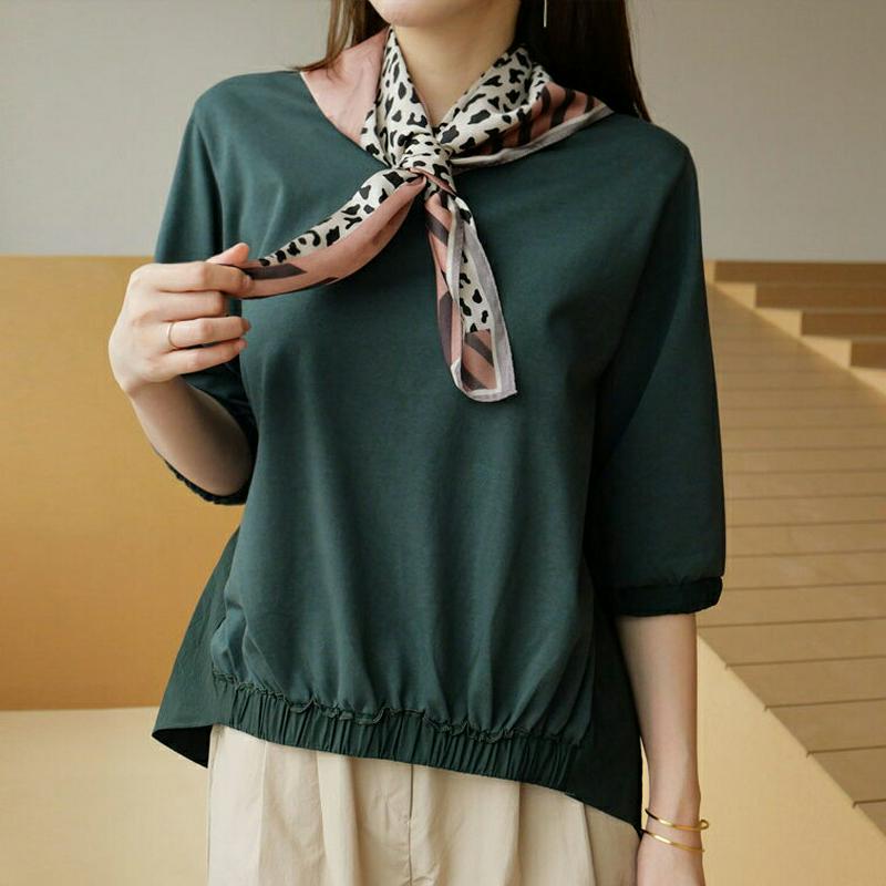 【新作10%OFF】コントラストゴムヘムTシャツ・全4色・b63754 レディース【tops】【トップス Tシャツ 七分丈 七分