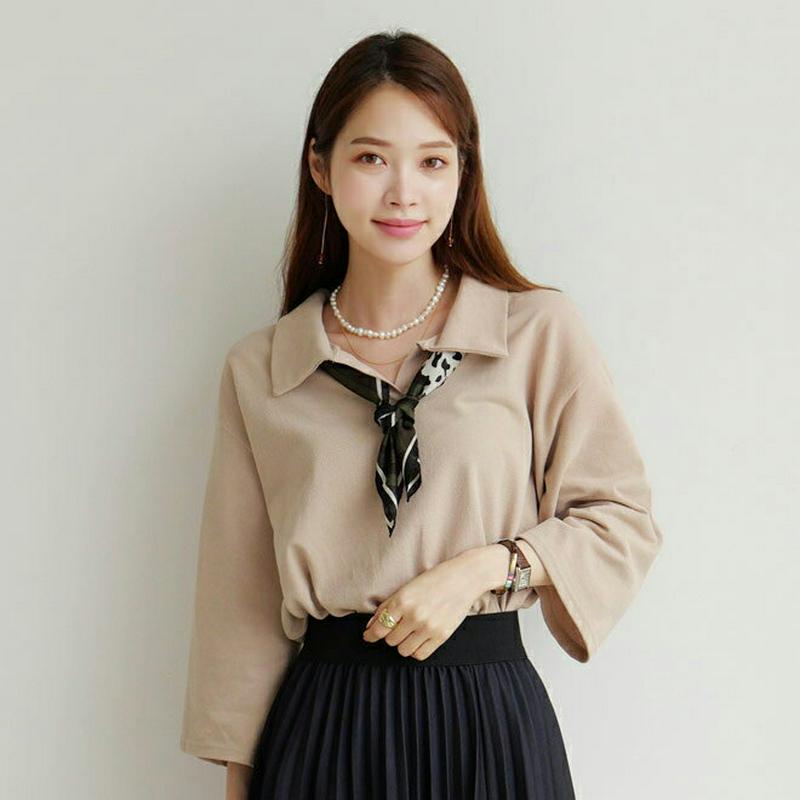 【新作10%OFF】カラーネックTシャツ・全3色・b63759 レディース【tops】【トップス Tシャツ 七分丈 七分袖 7分