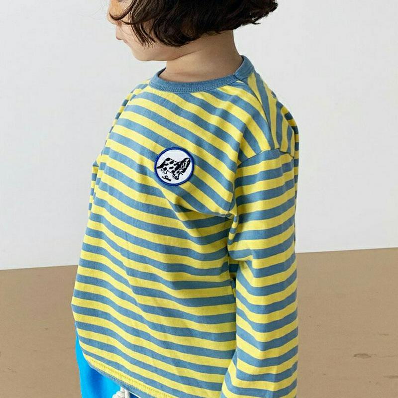 【新作10%OFF】ドッグワッペンボーダーTシャツ・u05702 キッズ【3~8才】【tops】【トップス Tシャツ ロングスリ