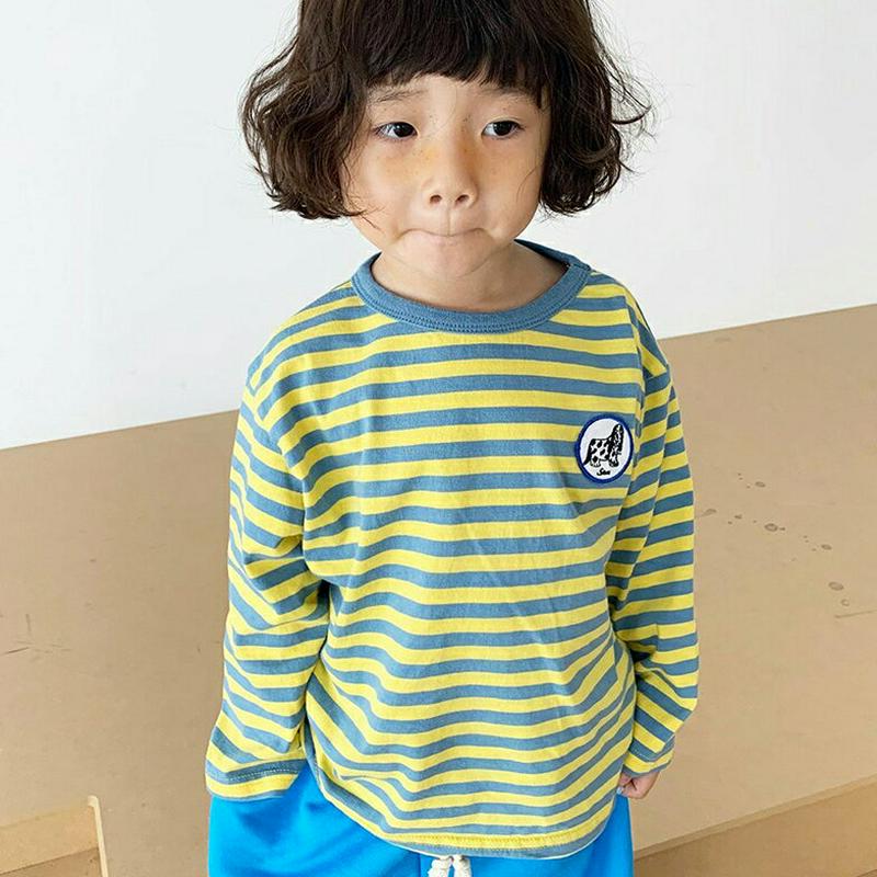 【新作10%OFF】ドッグワッペンボーダーTシャツ・u05702 キッズ【3~8才】【tops】【トップス Tシャツ ロングスリ