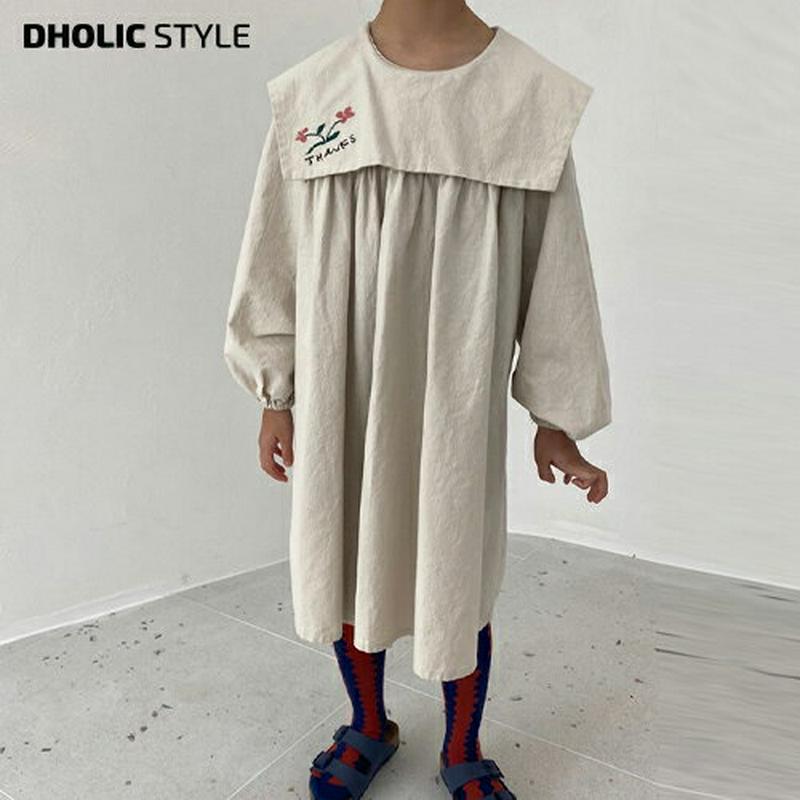 【新作10%OFF】刺繍ボックスカラーワンピース・u05672 キッズ【3~8才】【ops】【ワンピース ロングワンピース 長袖