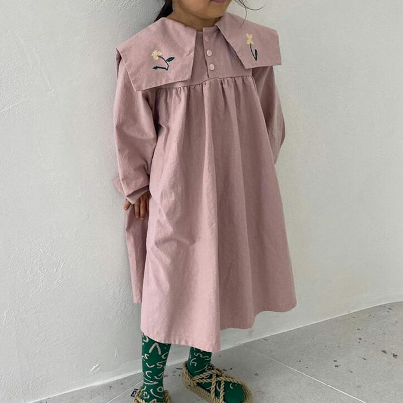 【新作10%OFF】刺繍ボックスカラーワンピース・u05672 キッズ【3~8才】【ops】【ワンピース ロングワンピース 長袖