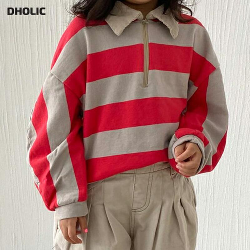 【新作10%OFF】カラージップネックボーダーTシャツ・u05678 キッズ【3~8才】【tops】【トップス Tシャツ ロング
