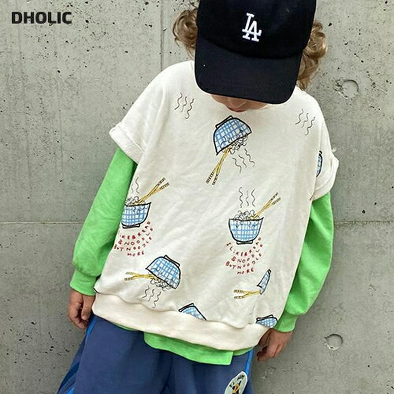 【新作10%OFF】ヌードルプリントスウェット・u05424 キッズ【3~8才】【tops】【トップス スウェット 半袖 ラウン