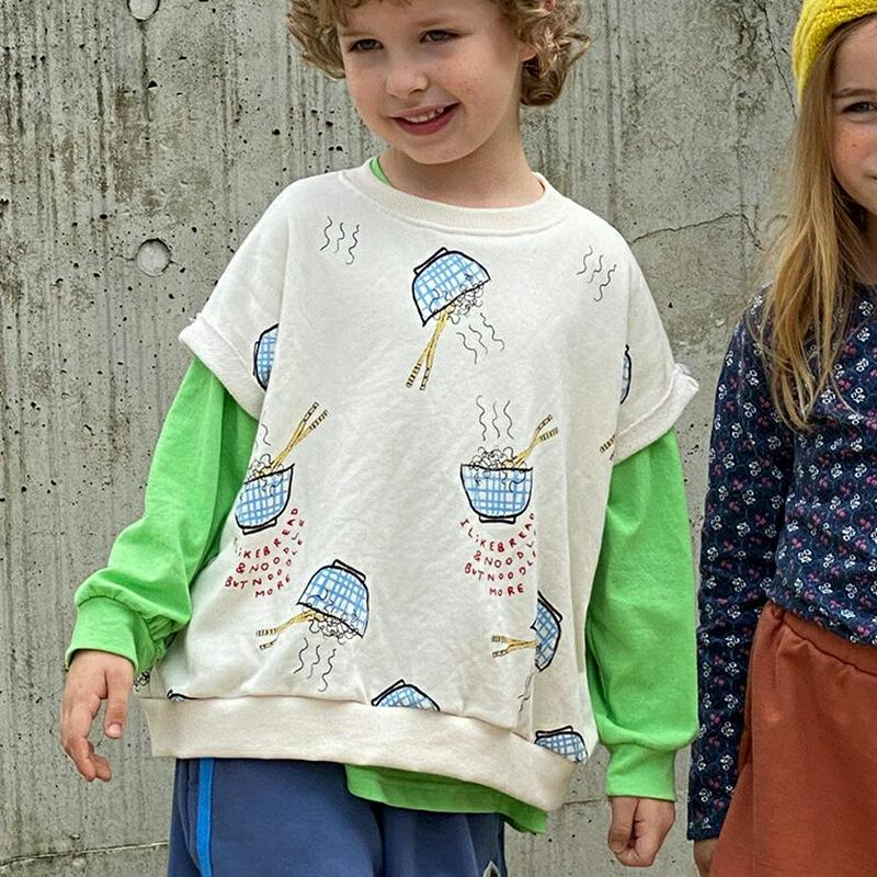 【新作10%OFF】ヌードルプリントスウェット・u05424 キッズ【3~8才】【tops】【トップス スウェット 半袖 ラウン