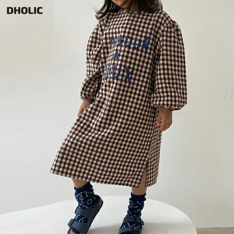 【新作10%OFF】レタリングチェック柄ワンピース・u05669 キッズ【3~8才】【ops】【ワンピース ロングワンピース 長