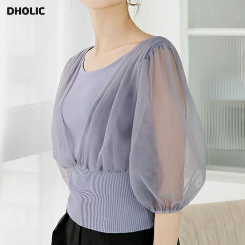 【新作10%OFF】シフォンパフニット・全4色・b60791 レディース【tops】【韓国 ファッション トップス ニット ニッ