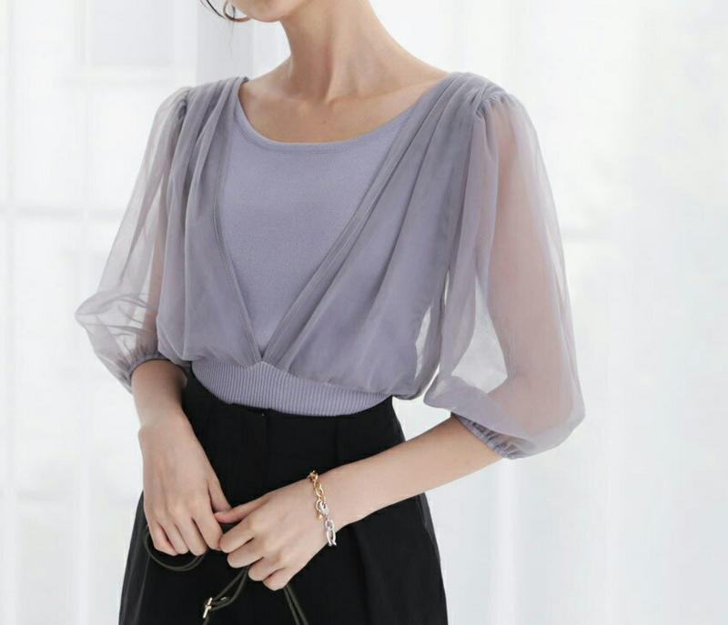 【新作10%OFF】シフォンパフニット・全4色・b60791 レディース【tops】【韓国 ファッション トップス ニット ニッ