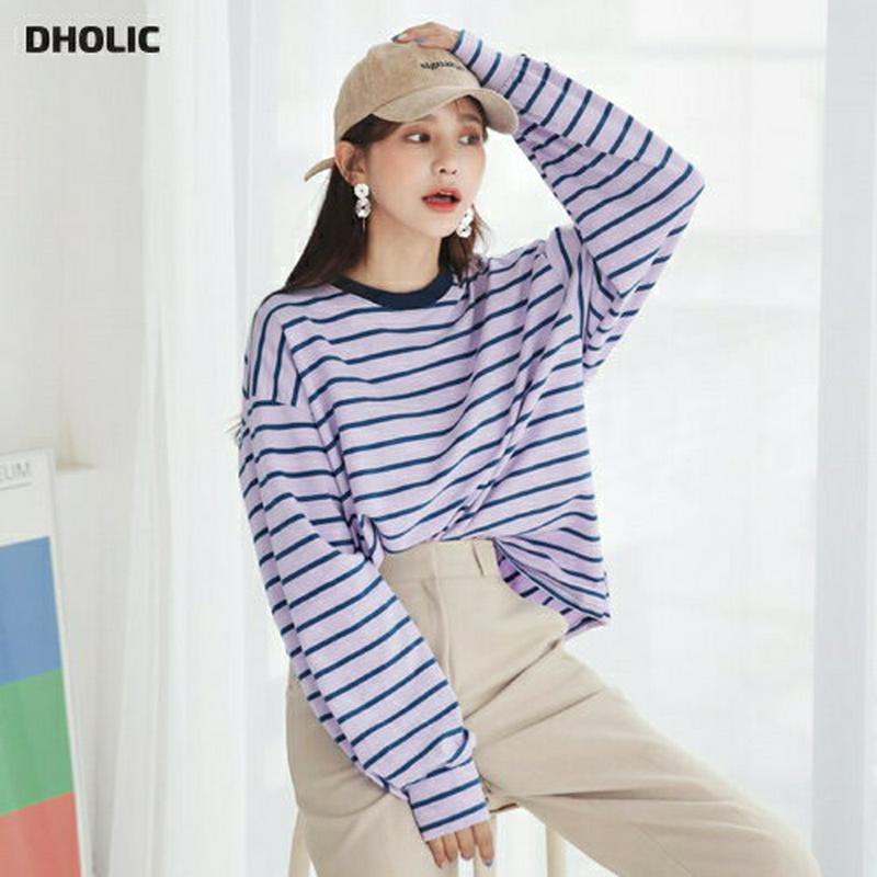 【新作10%OFF】ラウンドボーダーTシャツ・全3色・t60783 レディース【tops】【韓国 ファッション トップス Tシャ