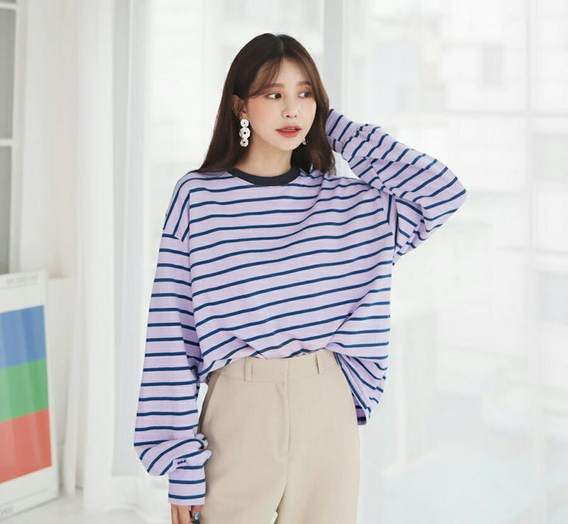【新作10%OFF】ラウンドボーダーTシャツ・全3色・t60783 レディース【tops】【韓国 ファッション トップス Tシャ
