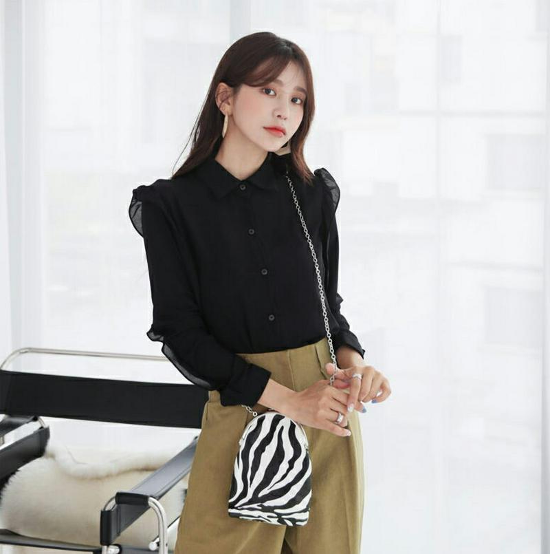 【新作10%OFF】ショルダーフリルブラウス・全3色・t60736 レディース【bl】【韓国 ファッション トップス ブラウス 