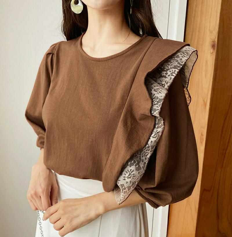 【新作10%OFF】フリルレースタックTシャツ・全3色・b60779 レディース【tops】【韓国 ファッション トップス Tシ