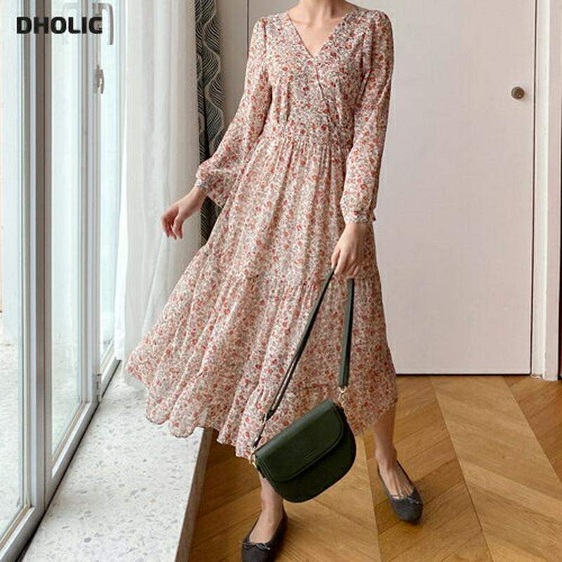 【新作10%OFF】Vネック花柄ワンピース・全2色・t60743 レディース【ops】【韓国 ファッション ワンピース ロングワ