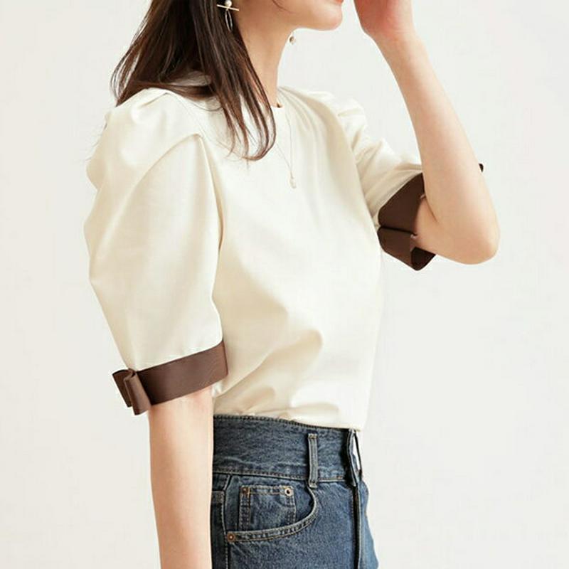 【新作10%OFF】リボンパフTシャツ・全3色・b63929 レディース【tops】【トップス Tシャツ 半袖 ハーフスリーブ 
